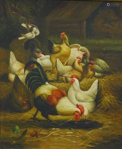 •20thC British School. Chickens and hens, oil on canvas, 60cm x 49cm.