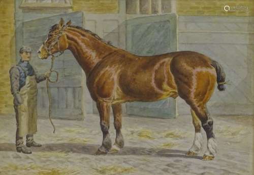 19thC/20thC British School. Stable boy and horse, watercolour, 24cm x 34cm.