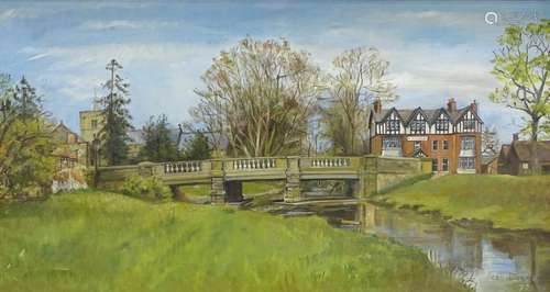 •Jean Davies (20thC). River scene with bridge, oil on canvas, signed and dated (19)72, 38.5cm x