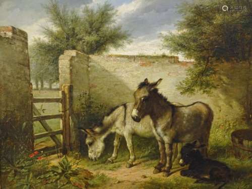 Walter Hunt (1861-1941). A family of donkeys, oil on canvas, signed and dated (18)83, 44.5cm x 59.