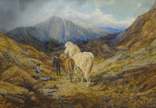 Edgar E. West (act c.1857-c.1892). Boy and horse in mountain landscape, watercolour, signed, 66cm
