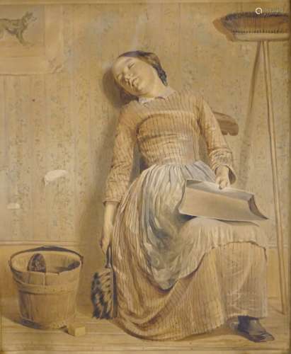 George Elgar Hicks (1824-1914). Sleeping maid, watercolour, signed and dated 1856, 29.5cm x 23.5cm.