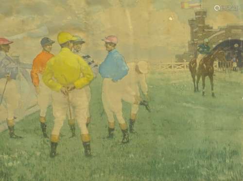 •20thC School. Jockeys at the start, artist signed colour lithographic print, studio stamp, numbered