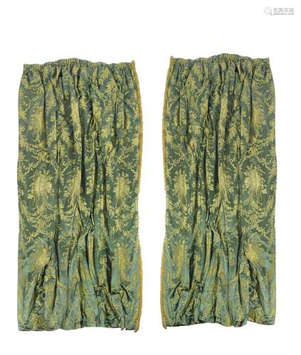 Two pairs of olive green damask curtains