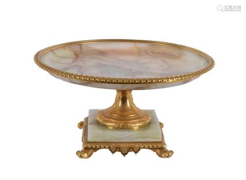 A French onyx and gilt bronze mounted centrepiece tazza