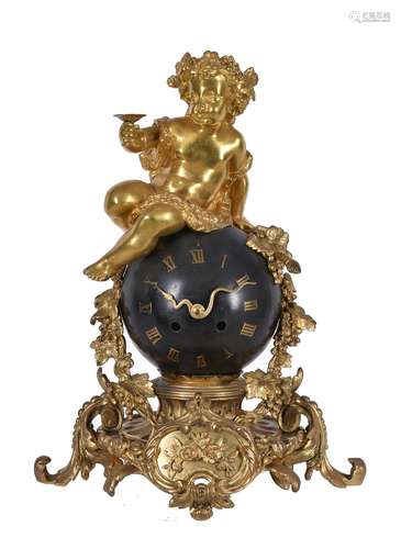 A French gilt and patinated bronze mantel clock