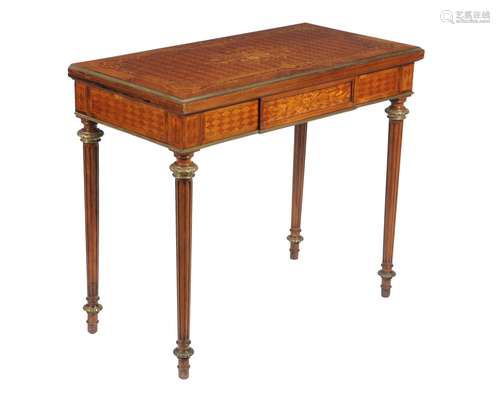 A French marquetry, parquetry, and gilt metal mounted card table