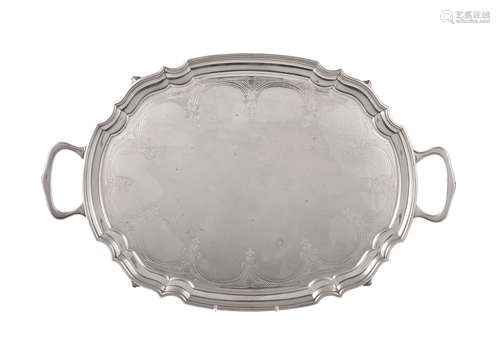 An Irish silver twin handled shaped oblong tray by Royal Irish Silver Co.