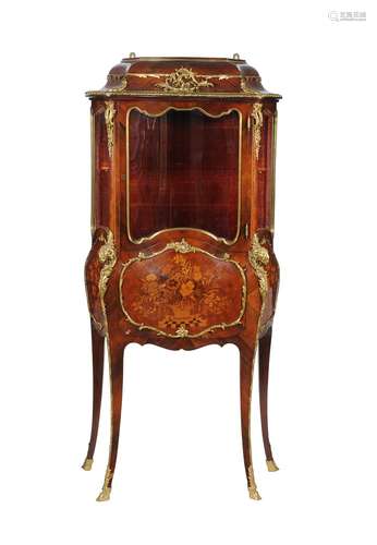 A French rosewood, marquetry, and gilt metal mounted secretaire display cabinet