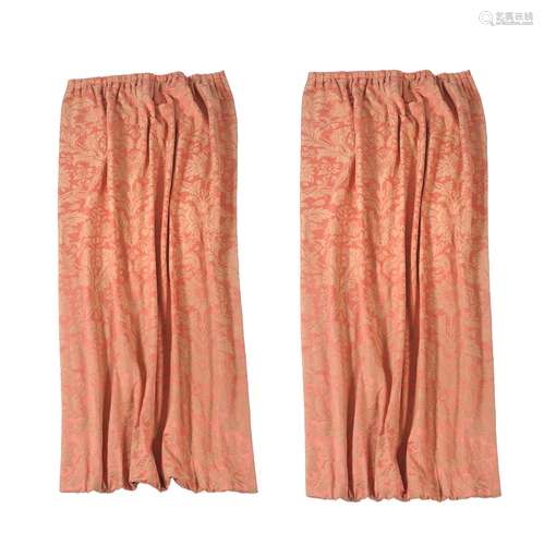 Two pairs of pale salmon damask curtains