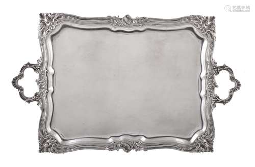 A Belgian silver twin handled rectangular tray by Delheid Frères