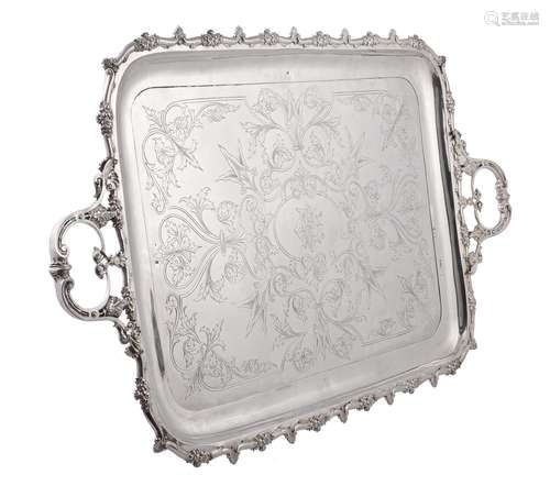 An Austro-Hungarian silver large twin handled rounded rectangular tray by Vinzenz Mayer's Söhne (186