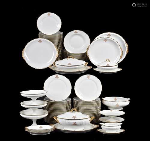 A Limoges porcelain (Theodore Haviland) monogrammed part dinner service