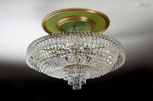 A glass and gilt metal mounted ceiling light