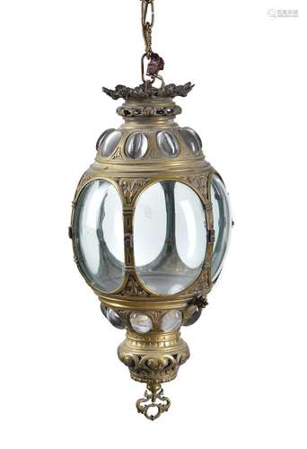 A Continental gilt metal and glazed hall lantern