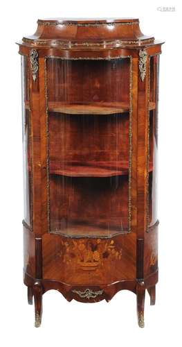 A French kingwood, floral inlaid, and gilt metal mounted vitrine