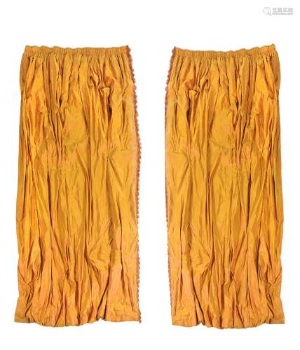 Two pairs of pearlescent orange red silk curtains