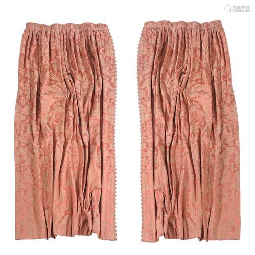 Two pairs of pale salmon damask curtains