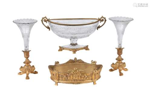 A pair of Napoleon III gilt bronze and clear glass trumpet vases