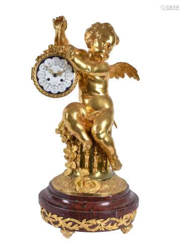 A late 19th century French ormolu figural mantel clock