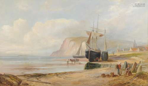 H. Watson (British 19th century), Coastal landscape with fisherfolk in the foreground