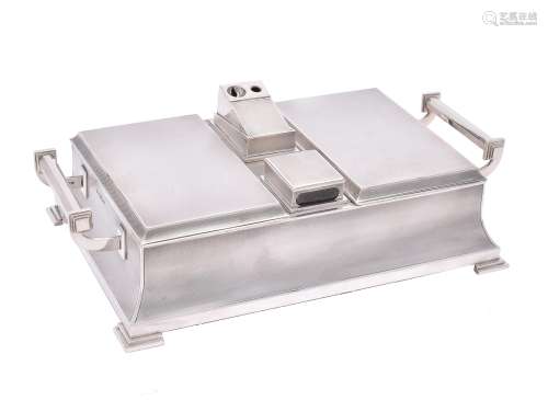 An Art Deco silver twin compartment rectangular cigar and cigarette box by Padgett & Braham Ltd.