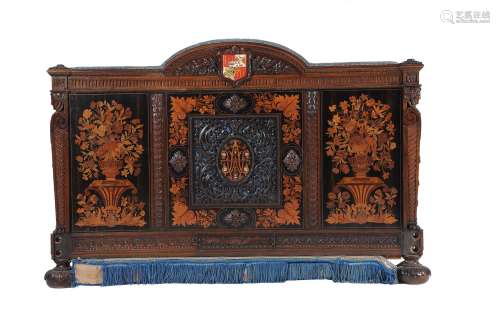 A Victorian carved walnut, rosewood and marquetry half-tester bed
