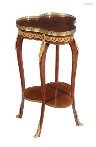 A mahogany and marquetry two tier table