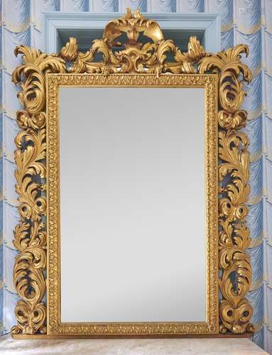 A substantial giltwood Florentine overmantel mirror