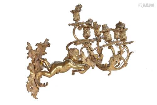 A French gilt bronze five branch figural wall light