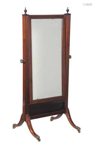 An Edwardian mahogany and inlaid cheval mirror