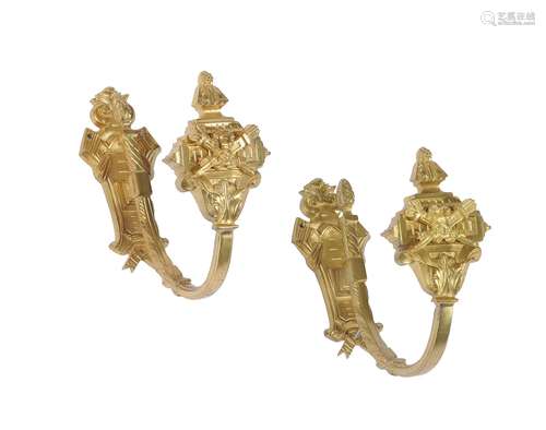 A set of eight pairs of gilt bronze curtain holdbacks by Beardmore