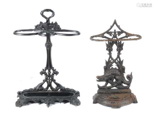 A Victorian black painted cast iron stick stand in the manner of Coalbrookdale