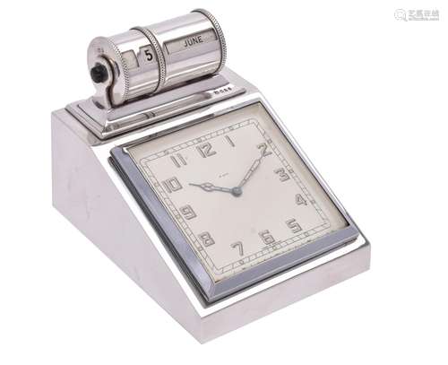 A silver cased desk timepiece and perpetual calendar by Padgett & Braham Ltd