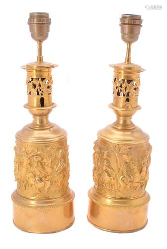 A pair of brass table lamps