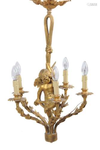 A French gilt-metal five-light chandelier