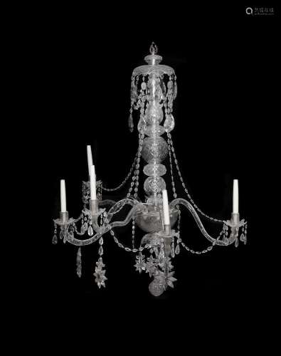 An Edwardian cut and moulded glass and silver plated metal chandelier