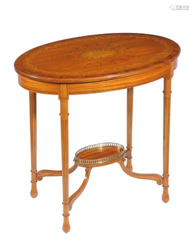 An Edwardian satinwood and marquetry oval occasional table