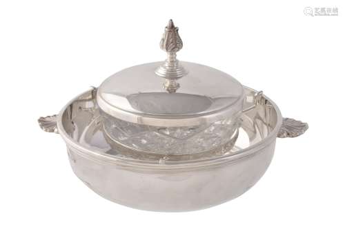 Asprey, a silver and glass caviar serving dish, frame and cover by Asprey plc