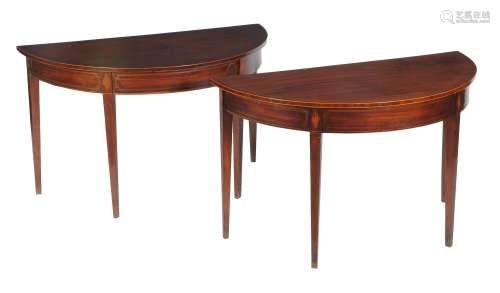 A pair of George III mahogany and inlaid side tables