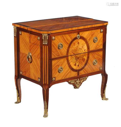 A French tulipwood and floral inlaid and gilt metal mounted secretaire