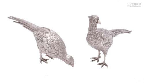 Asprey, a pair of silver models of pheasants by Asprey plc