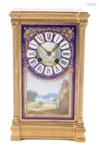 A French Sevres style porcelain and gilt metal library clock