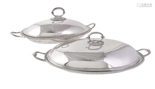 Two similar silver oval graduated vegetable dishes