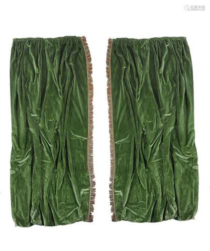 Two pairs of plain dark green velvet curtains