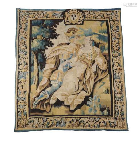 A Louis XIV Aubusson historical tapestry with Dido and Aeneas resting