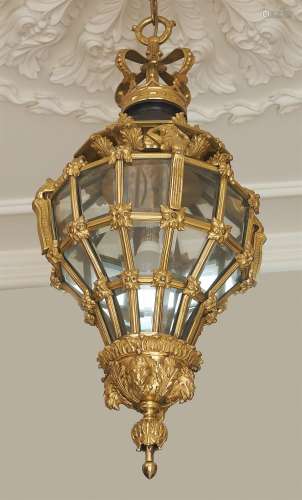A French gilt bronze and glazed hall lantern in Louis XIV 'Versailles' style