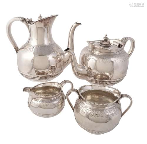 A matched Victorian silver four piece baluster tea and coffee service