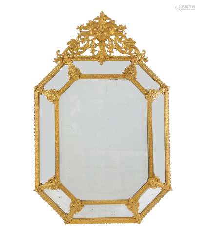 A Continental, probably French, gilt metal marginal wall mirror