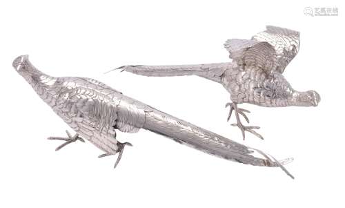A pair of Continental silver large models of pheasants